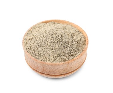 Aromatik baharat. Karabiber kabın içinde, beyazda izole edilmiş.