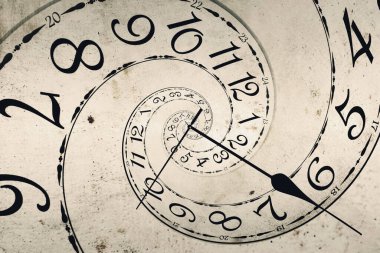 Sonsuzluk ve diğer zamanlarla ilgili kavramlar. Klasik saat yüzü spiral, fraktal desende bükülmüş