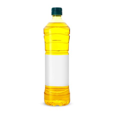 Beyaz etiketli plastik şişede pişirme yağı. Tasarım için model