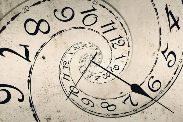 Sonsuzluk ve diğer zamanlarla ilgili kavramlar. Klasik saat yüzü spiral, fraktal desende bükülmüş