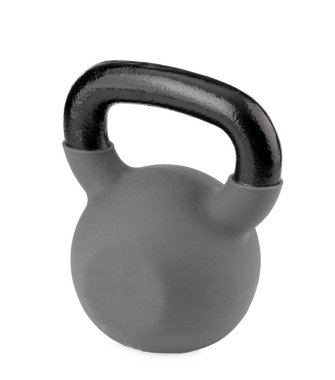Bir metal kettlebell beyaza izole edilmiş. Spor malzemeleri.
