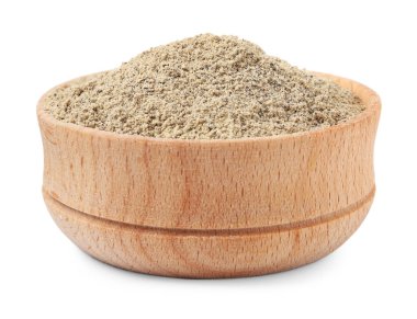 Aromatik baharat. Karabiber kabın içinde, beyazda izole edilmiş.