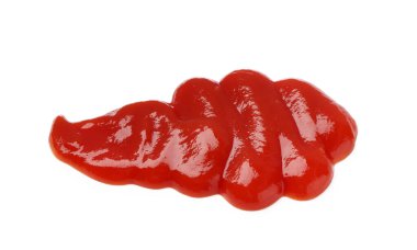 Beyaza izole edilmiş lezzetli ketçap. Domates sosu.