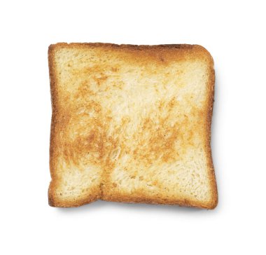 Bir parça taze ekmek, beyaza izole edilmiş, üst manzara.