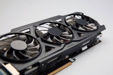 One graphics card on color background, closeup