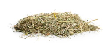 Kurutulmuş saman beyazda izole edilmiş. Çiftlik hayvanları yemi