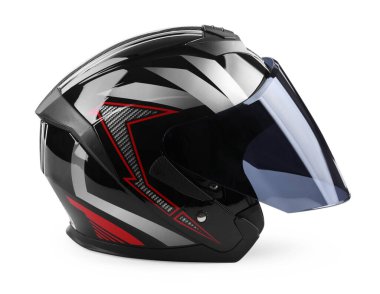 Modern motosiklet kaskı beyaz üzerine izole edilmiş güneşlik.