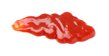 Beyaza izole edilmiş lezzetli ketçap. Domates sosu.