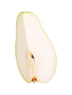 Beyaz zemin üzerinde olgun bir armut parçası