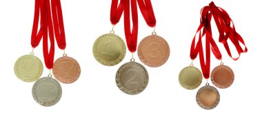 Altın, gümüş ve bronz madalyalar beyaz, set