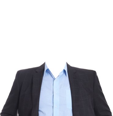 Formal wear replacement template for passport photo or other documents. Jacket and shirt isolated on white