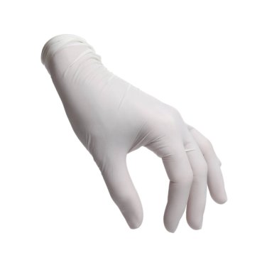 Beyaza izole edilmiş bir nitril tıbbi eldiven.