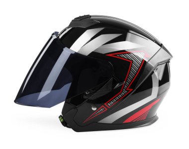 Modern motosiklet kaskı beyaz üzerine izole edilmiş güneşlik.