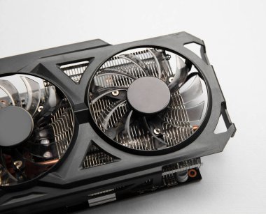 One graphics card on color background, closeup