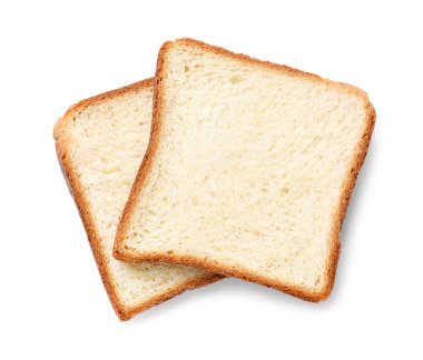 Taze ekmek parçaları beyaza izole edilmiş, üst manzara