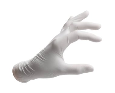 Beyaza izole edilmiş bir nitril tıbbi eldiven.
