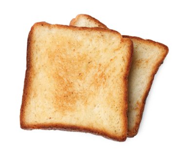 Taze ekmek parçaları beyaza izole edilmiş, üst manzara