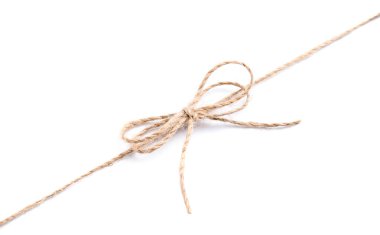 Beyaz, üst görünümde yay izole keten ip ip