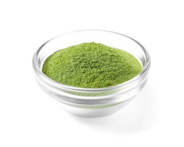 Cam kasedeki buğday tozu beyaza izole edilmiş.