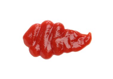 Lezzetli ketçap beyaza izole edilmiş, üst manzara. Domates sosu.