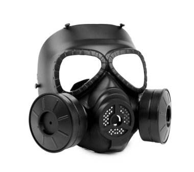 Bir gaz maskesi beyazda izole edilmiş. Güvenlik ekipmanları