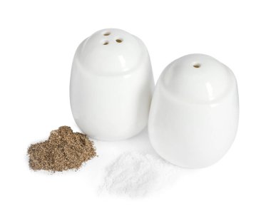 Two shakers with pepper and salt isolated on white clipart