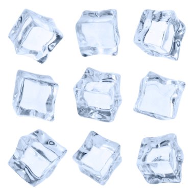 Crystal clear ice cubes isolated on white, set clipart