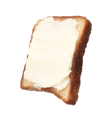 Beyaz üzerine tereyağı sürülmüş bir parça kızarmış ekmek.