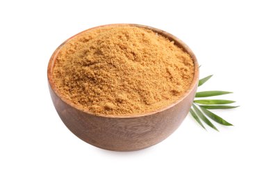 Kavanozda hindistan cevizi şekeri ve beyaza ayrılmış palmiye yaprağı