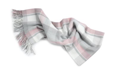 Beyaz arka planda güzel bir kareli eşarp, üst manzara