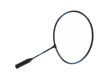 Bir badminton raketi beyaza izole edilmiş. Spor malzemeleri.
