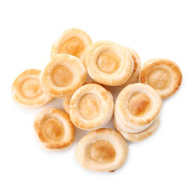 Delicious fresh puff pastry isolated on white, top view clipart