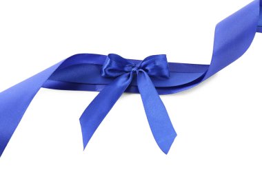 Beyaz üzerine izole edilmiş mavi saten kurdeleler