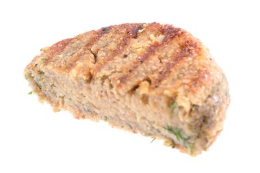 Lezzetli vejetaryen pirzolasının yarısı beyaza izole edilmiş.