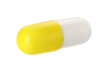 Beyaza izole edilmiş bir antibiyotik hapı. Tıbbi tedavi