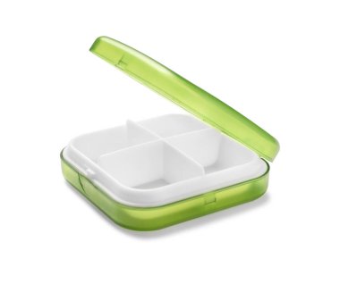 Bir tane boş hap organizatörü beyaza izole edilmiş.