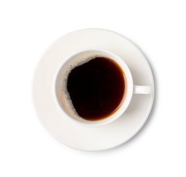 Bardakta nefis kahve, beyaz, üst manzara.