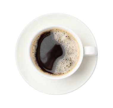 Bardakta nefis kahve, beyaz, üst manzara.