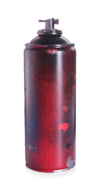 Bir kutu parlak sprey boya beyaza izole edilmiş.