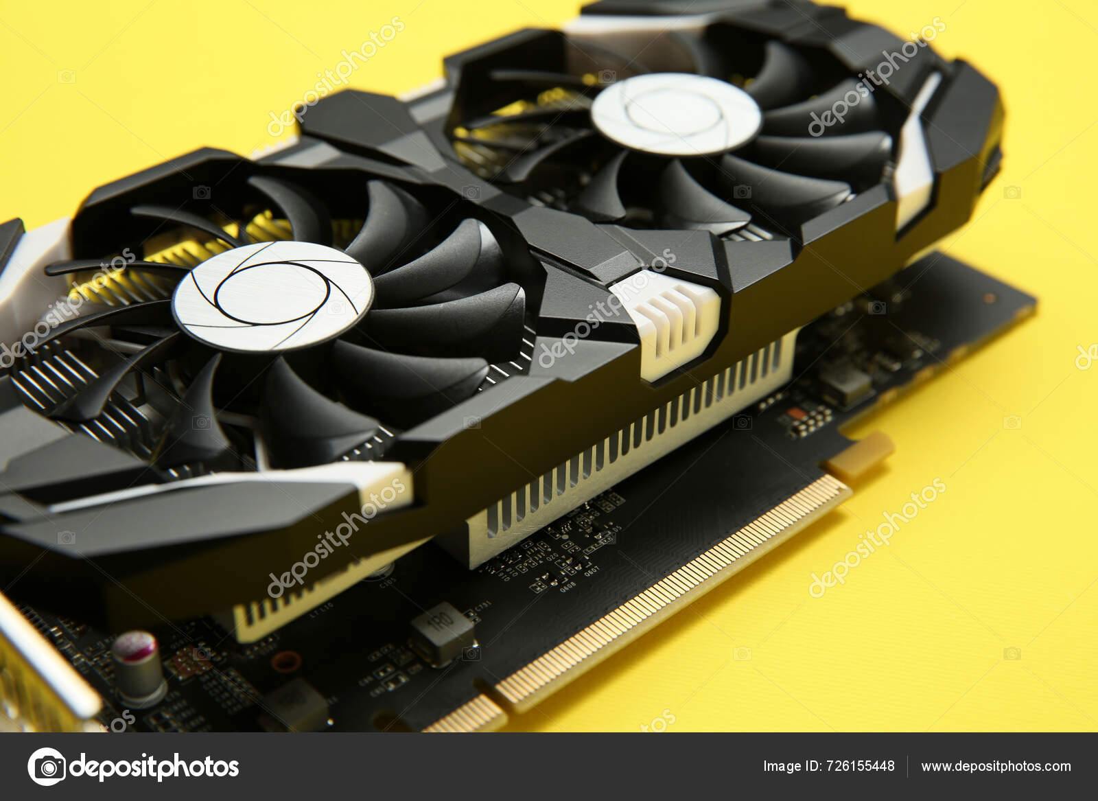 Computer Graphics Card Yellow Background Closeup — Stock Photo ...