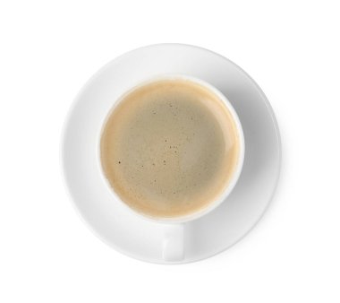 Beyaz bardakta sade kahve, üst manzara.