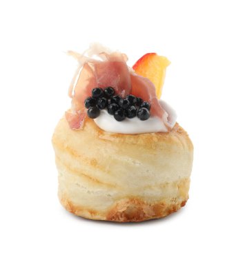 Krem peynirli, jambonlu, siyah havyarlı ve şeftalili enfes poğaça.