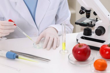 Quality control. Food inspector checking safety of products in laboratory, closeup