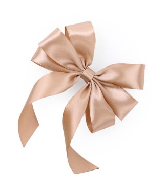 Altın saten kurdele yayı beyaza izole edilmiş.