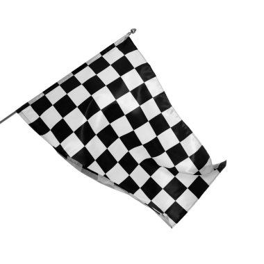 Damalı bitiş bayrağı beyaza izole edildi