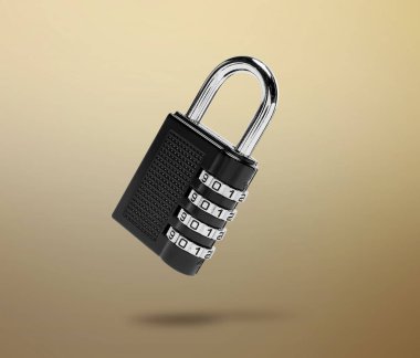 Renk arkaplanındaki havadaki asma kilit kombinasyonu