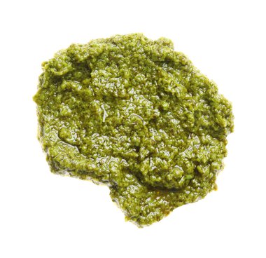 Beyaz üzerine izole edilmiş lezzetli pesto sosu örneği.