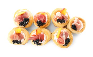 Krem peynirli, jambonlu, siyah havyarlı ve şeftalili enfes poğaça.