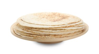 Beyaz üzerine izole edilmiş lezzetli ev yapımı tortilla yığını.