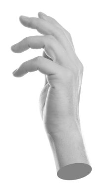 Beyaz arka planda bir adamın eli. Siyah ve beyaz etkisi